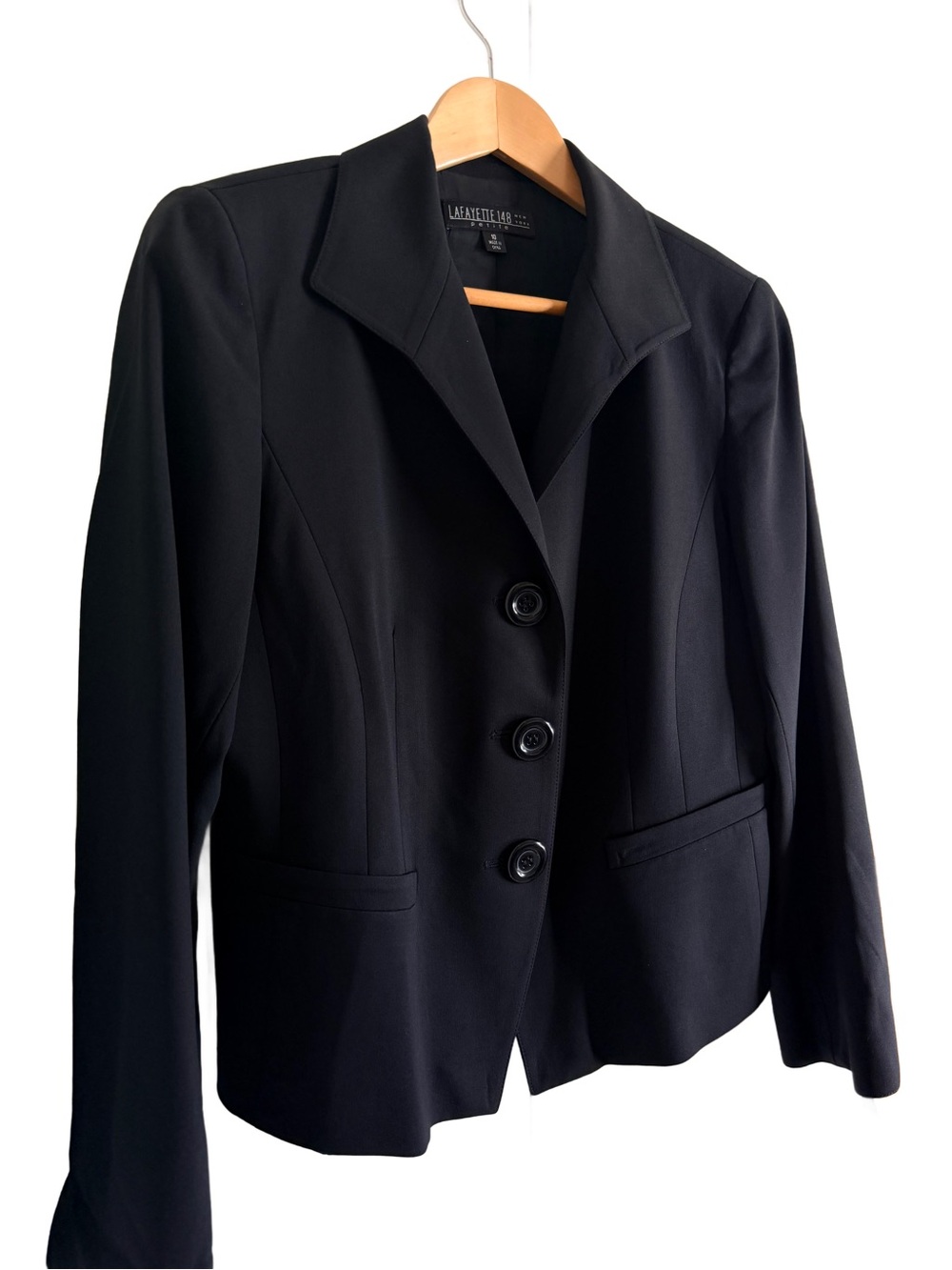 Lafayette 148 New York 96% Wool 3-Button Fitted Blazer Jacket Black Size 10P EUC